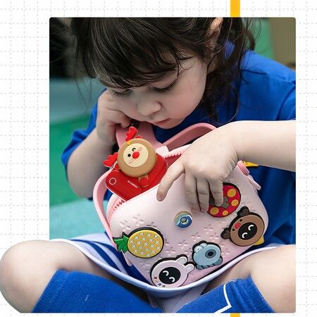 Children DIY Bag Versatile Children Tote Small Kids Messenger Bag School Bag Lunch Box Carrier with 5 Buckle Stickers Detachable