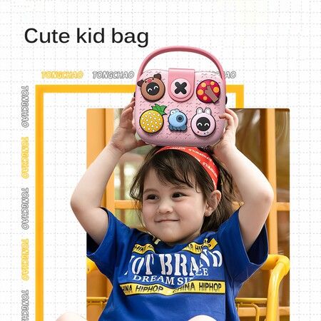 Children DIY Bag Versatile Children Tote Small Kids Messenger Bag School Bag Lunch Box Carrier with 5 Buckle Stickers Detachable