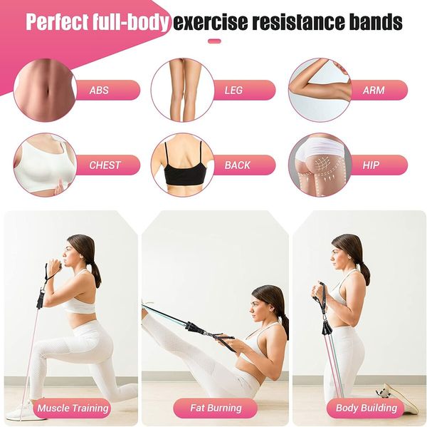 Resistance Bands with Handles for Women, 5 Level Exercise Bands Workout Bands Pink