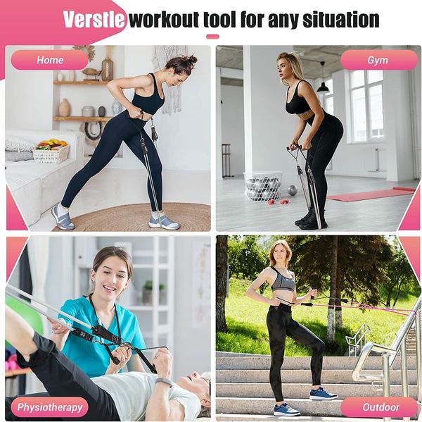 Resistance Bands with Handles for Women, 5 Level Exercise Bands Workout Bands Pink