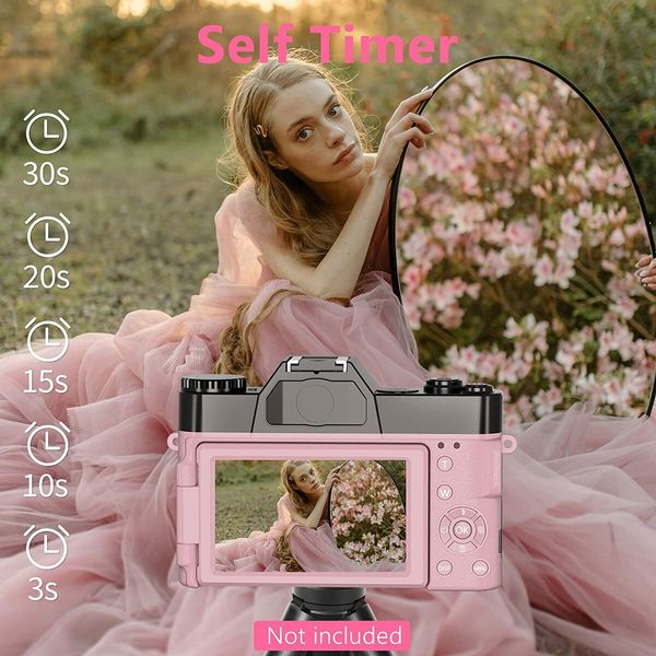 4K Vlogging Camera for YouTube,48MP,Digital Camera for Photography and Video with Flip Screen,AutoFocus,16X Digital Zoom,Wide Angle Lens (Pink)