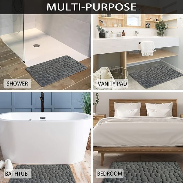 1pc 40*60cm Cobblestone Embossed Bathroom Bath Mat, Washable, Rapid Water Absorbent, Non-Slip, Washable, Thick, Soft And Comfortable Carpet For Shower Room