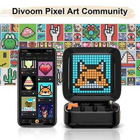 Divoom Ditoo Retro Pixel Art Game Bluetooth Speaker with 16X16 LED App Controlled Front Screen (Black)