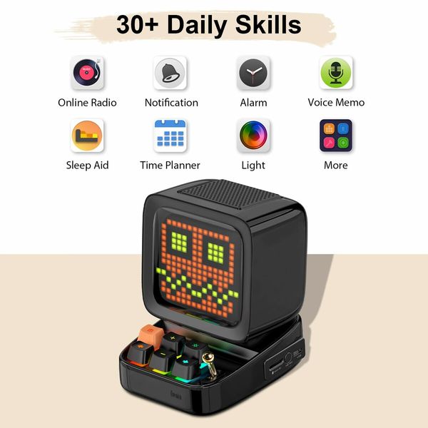 Divoom Ditoo Retro Pixel Art Game Bluetooth Speaker with 16X16 LED App Controlled Front Screen (Black)