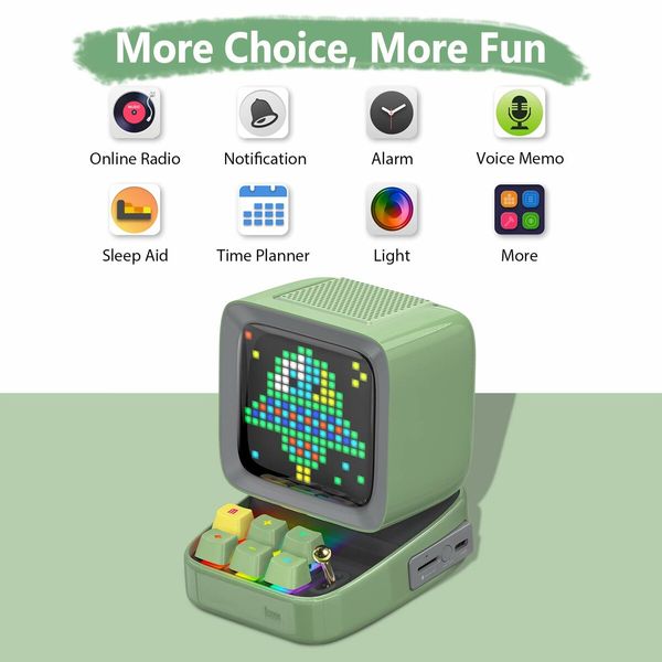 Divoom Ditoo Retro Pixel Art Game Bluetooth Speaker with 16X16 LED App Controlled Front Screen (Green)