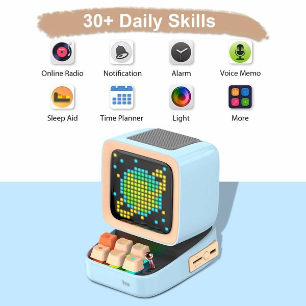 Divoom Ditoo Retro Pixel Art Game Bluetooth Speaker with 16X16 LED App Controlled Front Screen (Blue)