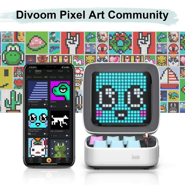 Divoom Ditoo Retro Pixel Art Game Bluetooth Speaker with 16X16 LED App Controlled Front Screen (White)