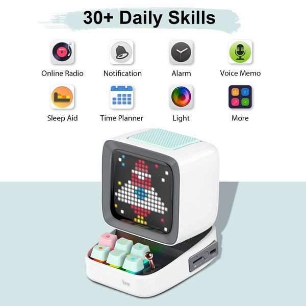 Divoom Ditoo Retro Pixel Art Game Bluetooth Speaker with 16X16 LED App Controlled Front Screen (White)