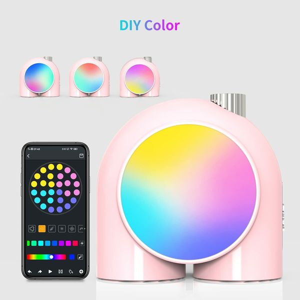 Divoom Planet-9 Smart Mood Lamp, Cordless Table Lamp with Programmable RGB LED for Bedroom Gaming Room Office-Pink