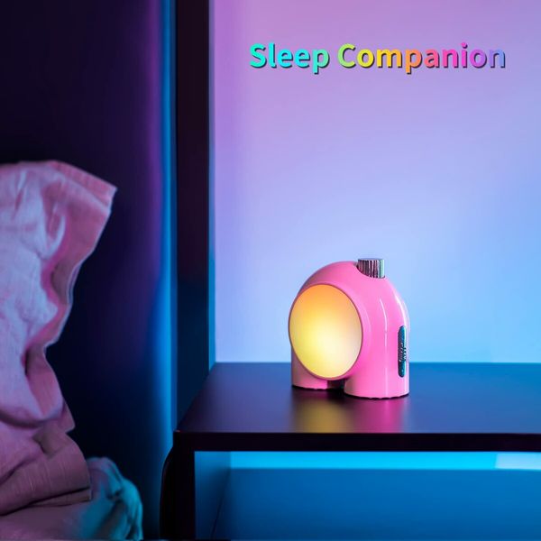 Divoom Planet-9 Smart Mood Lamp, Cordless Table Lamp with Programmable RGB LED for Bedroom Gaming Room Office-Pink