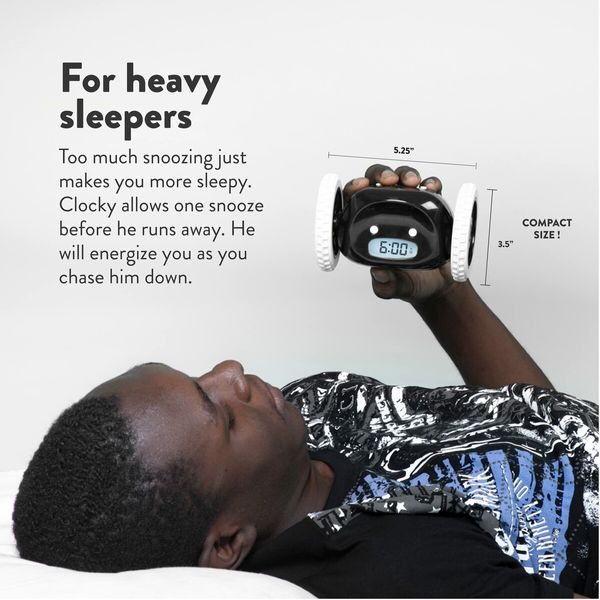 Run-Away Alarm Clock on Wheels (Authentic)Extra Loud for Heavy Sleeper Funny Rolling Jumping (Black)