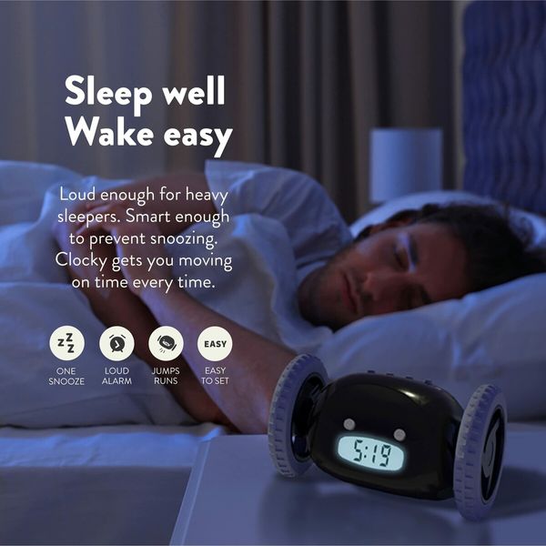 Run-Away Alarm Clock on Wheels (Authentic)Extra Loud for Heavy Sleeper Funny Rolling Jumping (White)