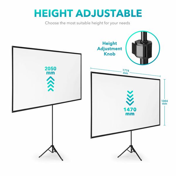 Projector Screen 4K 80-inch Tripod Stand Home Theatre Outdoor Cinema Camping Portable Backyard Movie HD 16:9