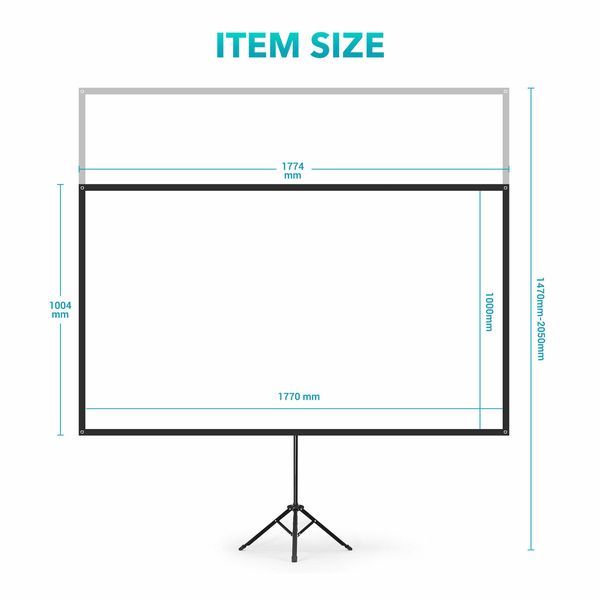 Projector Screen 4K 80-inch Tripod Stand Home Theatre Outdoor Cinema Camping Portable Backyard Movie HD 16:9