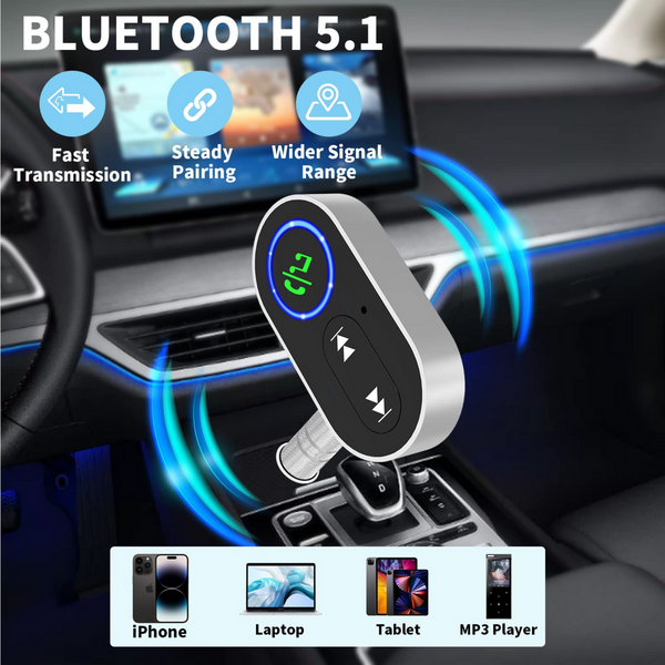 Bluetooth AUX Receiver for Car,Bluetooth 5.1 Active Noise Cancelling Wireless Audio Receiver for Car Stereo/Home Speaker/Wired Headphone/Music/Hands-Free Calling,16H Battery Life/Dual Connect