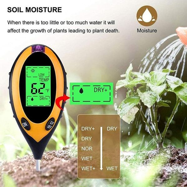 4 in 1 Soil Tester, Portable PH Soil Moisture Meter, Soil CE Meter