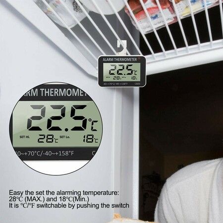 Fridge Thermometer Digital Freezer Temp Tester Alarm LCD Display with Hook