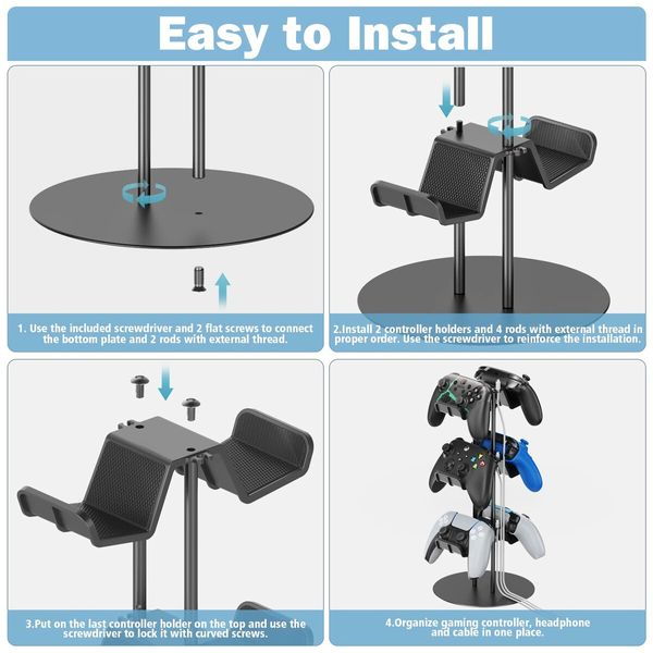 Controller Stand 3 Tiers with Cable Organizer for Desk Compatible with Xbox PS5 PS4 Nintendo Switch Headset Holder