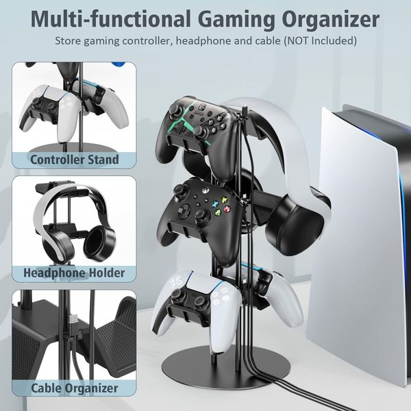 Controller Stand 3 Tiers with Cable Organizer for Desk Compatible with Xbox PS5 PS4 Nintendo Switch Headset Holder