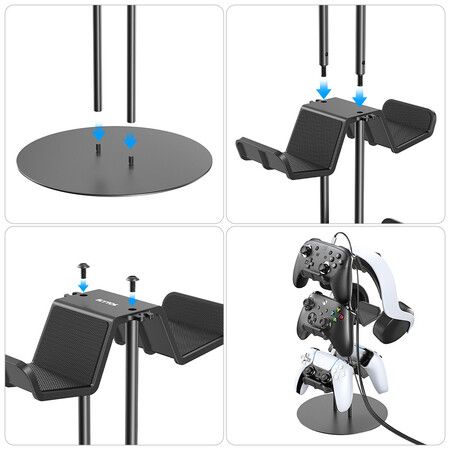 Controller Stand 3 Tiers with Cable Organizer for Desk Compatible with Xbox PS5 PS4 Nintendo Switch Headset Holder