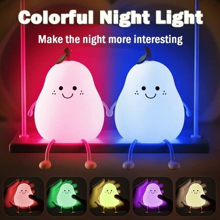 Night Light Cute Silicone Nursery Pear Lamp Squishy Night Lamp for Bedroom Kawaii Bedside Lamp for Kids Room (Pear)