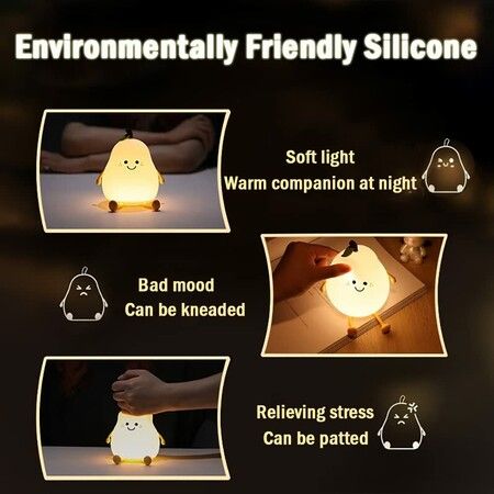 Night Light Cute Silicone Nursery Pear Lamp Squishy Night Lamp for Bedroom Kawaii Bedside Lamp for Kids Room (Pear)