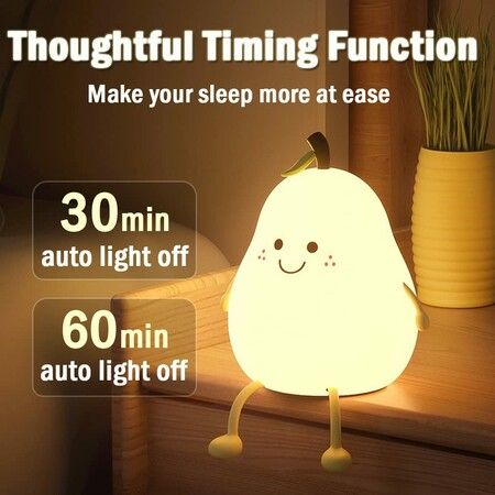 Night Light Cute Silicone Nursery Pear Lamp Squishy Night Lamp for Bedroom Kawaii Bedside Lamp for Kids Room (Pear)