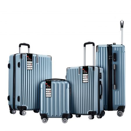 4 Piece Luggage Suitcase Set Carry On Traveller Bag Hard Shell Rolling Trolley Checked TSA Lock Front Hook Lightweight Ice Blue