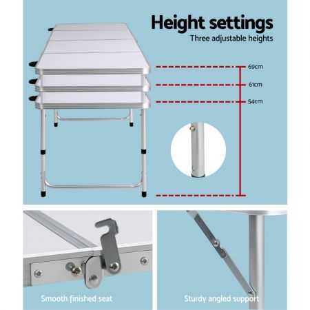 Weisshorn Camping Table Folding Aluminum Portable BBQ Outdoor 240CM