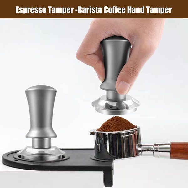 Espresso Hand Tamper,Premium Barista Coffee Tamper with Calibrated Spring,Stainless Steel Base Tamper Compatible with Espresso Machine Rancilio,Gaggia Bottomless Portafilter (58mm, Black)