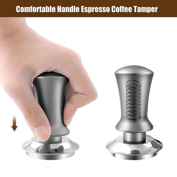 Espresso Hand Tamper,Premium Barista Coffee Tamper with Calibrated Spring,Stainless Steel Base Tamper Compatible with Espresso Machine Rancilio,Gaggia Bottomless Portafilter (58mm, Black)