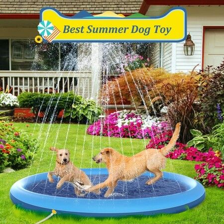 Dog Splash Pad, 170cm Anti-Slip Dog Pool Splash Pad for Dogs Kids Water Toys