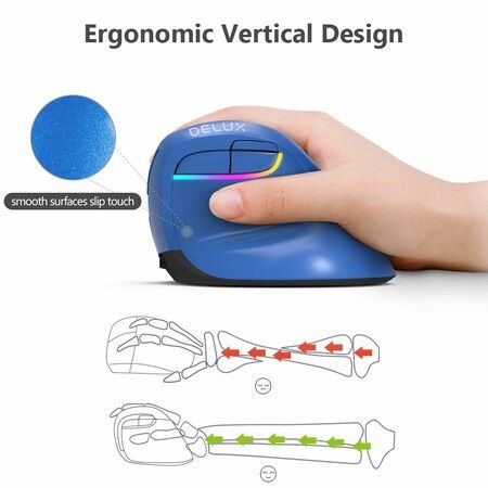 Wireless Ergonomic Mouse Rechargeable Small Silent Vertical Mouse with BT 4.0 for Laptop PC Computer Notebook(Blue)