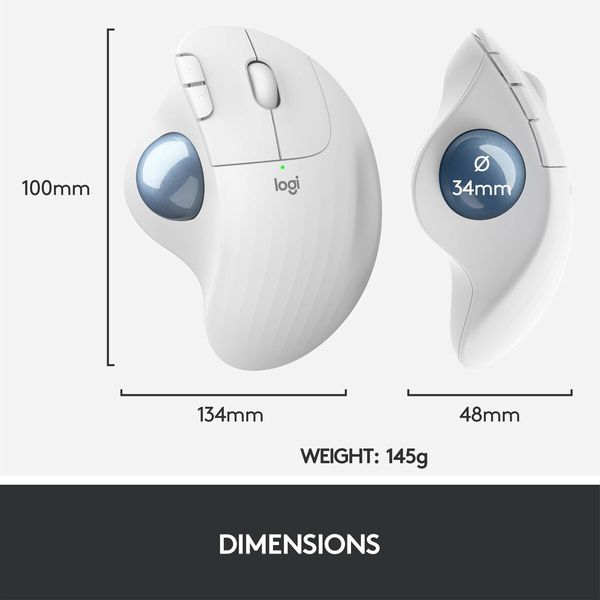 Wireless Trackball Mouse Easy thumb for Windows PC Mac with Bluetooth USB Capabilities-White