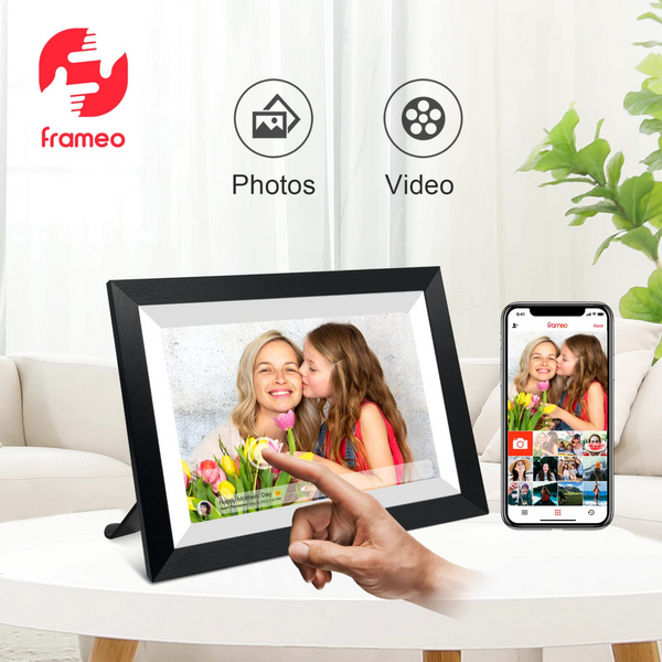 10.1 Inch Smart WiFi Digital Photo Frame 1280x800 IPS LCD Touch Screen,Auto-Rotate Portrait and Landscape,Built in 16GB Memory,Share Moments Instantly via Frameo App from Anywhere (Black Wooden Frame)