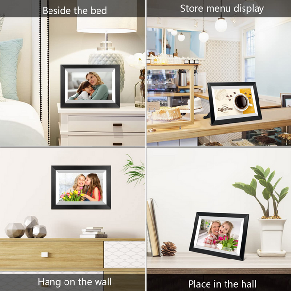 10.1 Inch Smart WiFi Digital Photo Frame 1280x800 IPS LCD Touch Screen,Auto-Rotate Portrait and Landscape,Built in 16GB Memory,Share Moments Instantly via Frameo App from Anywhere (Black Wooden Frame)