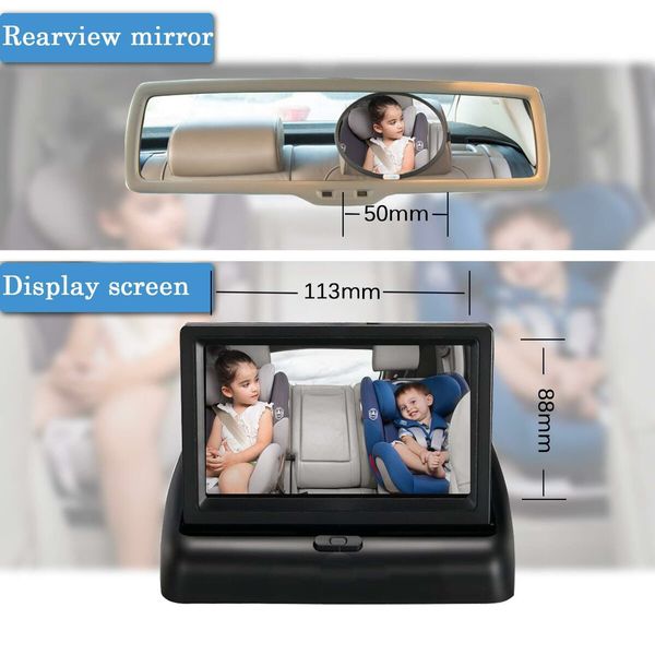 Baby Car Mirror Camera 4.3'' HD Display for Car Back Seat Full View Infant Night Vision Rear Facing Seat for Baby-1080P