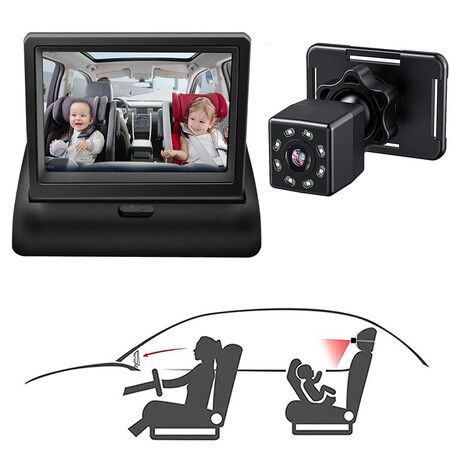 Baby Car Mirror Camera 4.3'' HD Display for Car Back Seat Full View Infant Night Vision Rear Facing Seat for Baby-720P