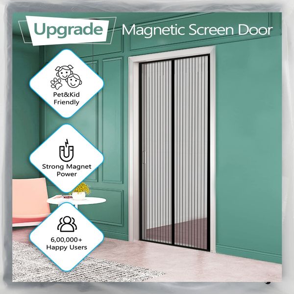 120x220cm Fiberglass Mesh Magnetic Door Screen – Self-Closing Door Net Screen with Magnet Closures Fireproof