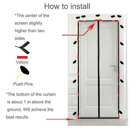 100x210cm Magnetic Screen Curtain Door Hook&Loop Pet Screen Door Fit Door Size Keep Bugs Out Black