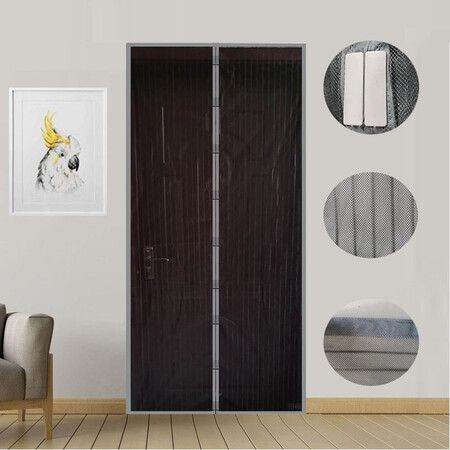 100x210cm Magnetic Screen Curtain Door Hook&Loop Pet Screen Door Fit Door Size Keep Bugs Out Black