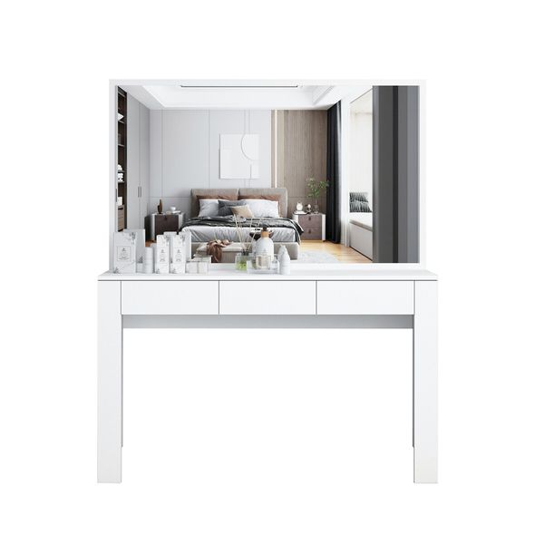 White Dressing Table Vanity Makeup Bedroom with Big Mirror Dresser Modern Wooden Furniture Drawers Storage 