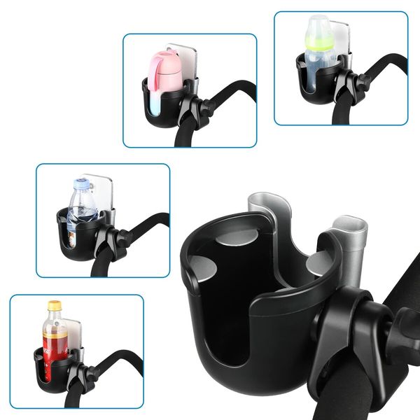 Stroller Cup Holder with Phone Holder,Bike Cup Holder,2-in-1 Universal Cup Phone Holder for Stroller,Bike,Wheelchair,Walker,Scooter (Silver)