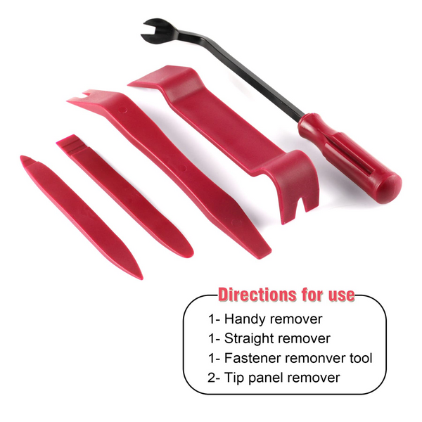 Auto Trim Removal Tool Kit,Interior Door Panel Clip Fastener Removal Set for Vehicle Dash Radio Audio Installer,5 pcs (Red)