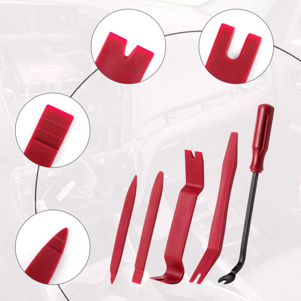 Auto Trim Removal Tool Kit,Interior Door Panel Clip Fastener Removal Set for Vehicle Dash Radio Audio Installer,5 pcs (Red)