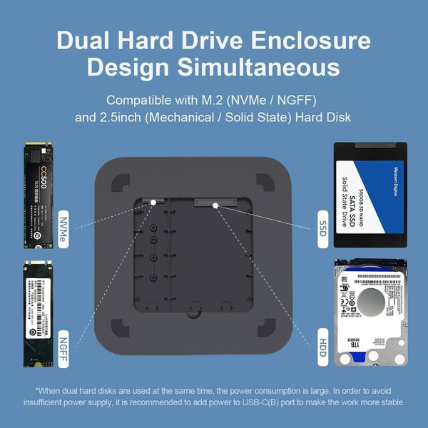 USB-C Hub with Dual Hard Drive Enclosure,Type-C Docking Station for Mac Mini M2,Mac Studio M1 Max Ultra with 2.5inch SATA,M.2 NVMe NGFF,4K DP1.4,USB3.1 Gen2,USB-C,SD/TF (MC25 Pro DP)