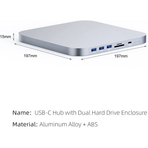 USB-C Hub with Dual Hard Drive Enclosure,Type-C Docking Station for Mac Mini M2,Mac Studio M1 Max Ultra with 2.5inch SATA,M.2 NVMe NGFF,4K DP1.4,USB3.1 Gen2,USB-C,SD/TF (MC25 Pro DP)