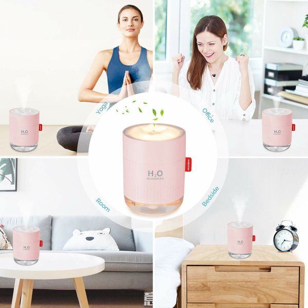 Portable Mini Humidifier,500ml Small Cool Mist Humidifier,USB Personal Desktop Humidifier,Auto Shut-Off,2 Mist Modes,Super Quiet (Pink)