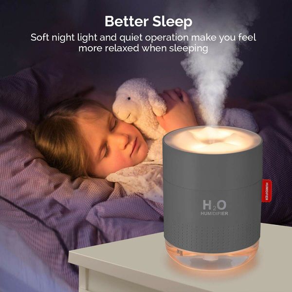 Portable Mini Humidifier,500ml Small Cool Mist Humidifier,USB Personal Desktop Humidifier for Baby Bedroom Travel Office Home,Auto Shut-Off,2 Mist Modes,Super Quiet (Grey)