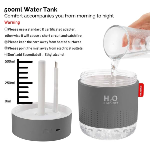 Portable Mini Humidifier,500ml Small Cool Mist Humidifier,USB Personal Desktop Humidifier for Baby Bedroom Travel Office Home,Auto Shut-Off,2 Mist Modes,Super Quiet (Grey)